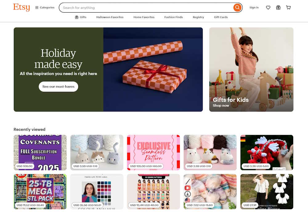 ETSY Homepage